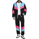 UOUA 80s Outfit Men 90s Tracksuit Costumes Halloween 70s Windbreaker Jacket Track Suit 2 Piece Hip Hop Set
