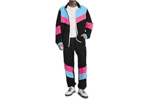 UOUA 80s Outfit Men 90s Tracksuit Costumes Halloween 70s Windbreaker Jacket Track Suit 2 Piece Hip Hop Set