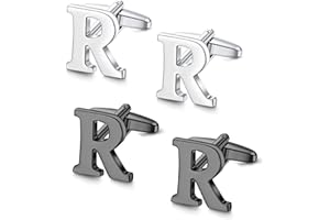 UBGICIG 2 Pairs Cufflinks for Men Personalized Initial Cufflinks Stainless Steel Letter Cuff Links Elegant Tuxedo Shirt Cuff Links Silver/Black Alphabet A-Z Mens Cufflinks With Box Father's Day Gifts Business Wedding Anniversary