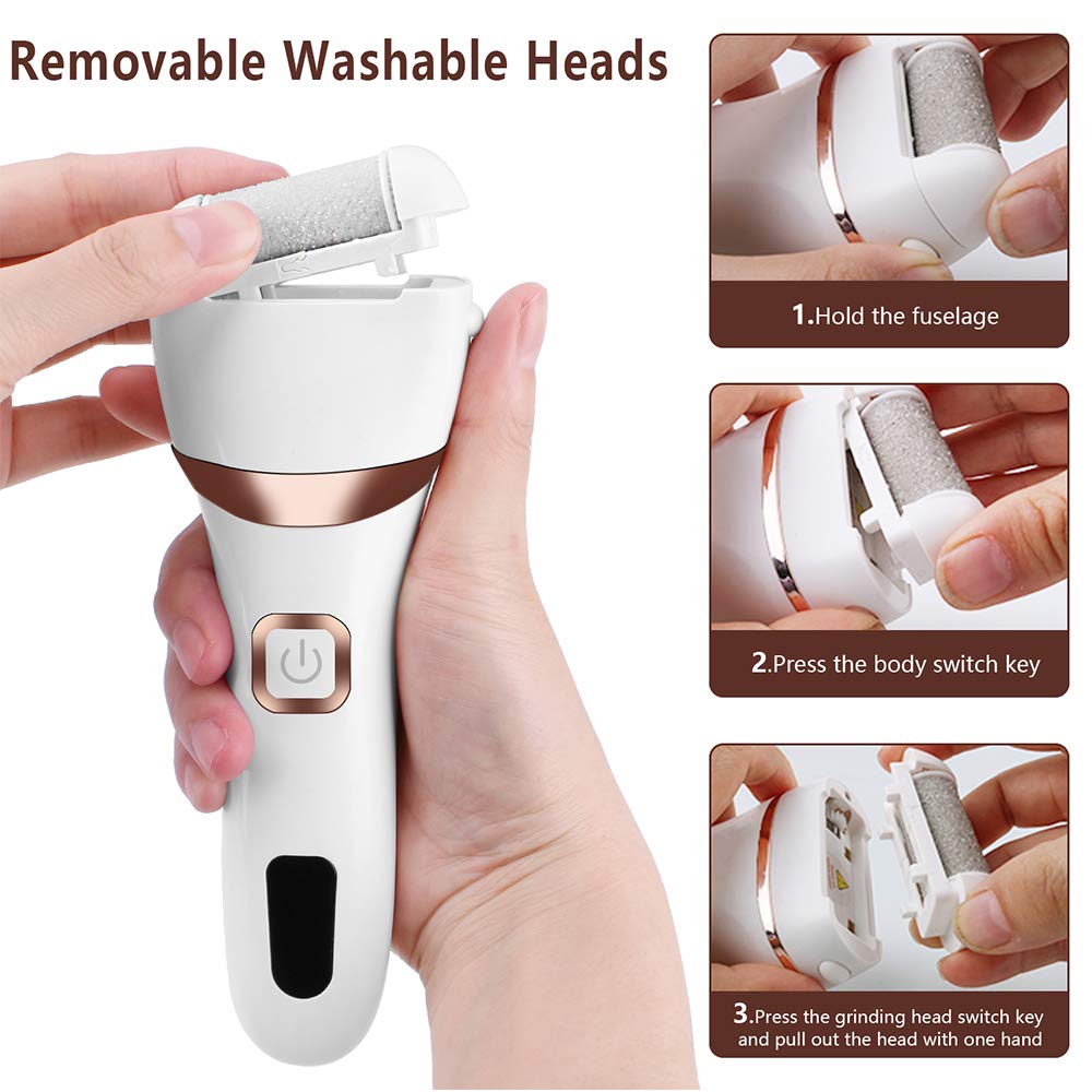 Electric Foot Callus Remover Kit, ELMCHEE Rechargeable callous removers 3 Grinding Heads Portable Waterproof foot file, Professional Feet Care Perfect for Dead, Hard Cracked Dry Skin : Beauty