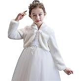 Momooda Girl's Faux Fur Long Sleeve Flower Girls Bolero Shrug Cape Jackets for Wedding