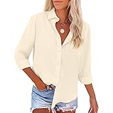 IPMQ Womens Button Down Shirts Cotton Linen Long Sleeve Dress Shirts Casual Summer Tops Work Blouses with Pockets