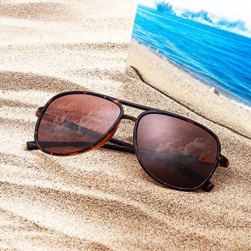 Retro Polarized Aviator Sunglasses Mirror Lightweight Eyeglasses for Men Women (Tortoise / Polarized Brown)