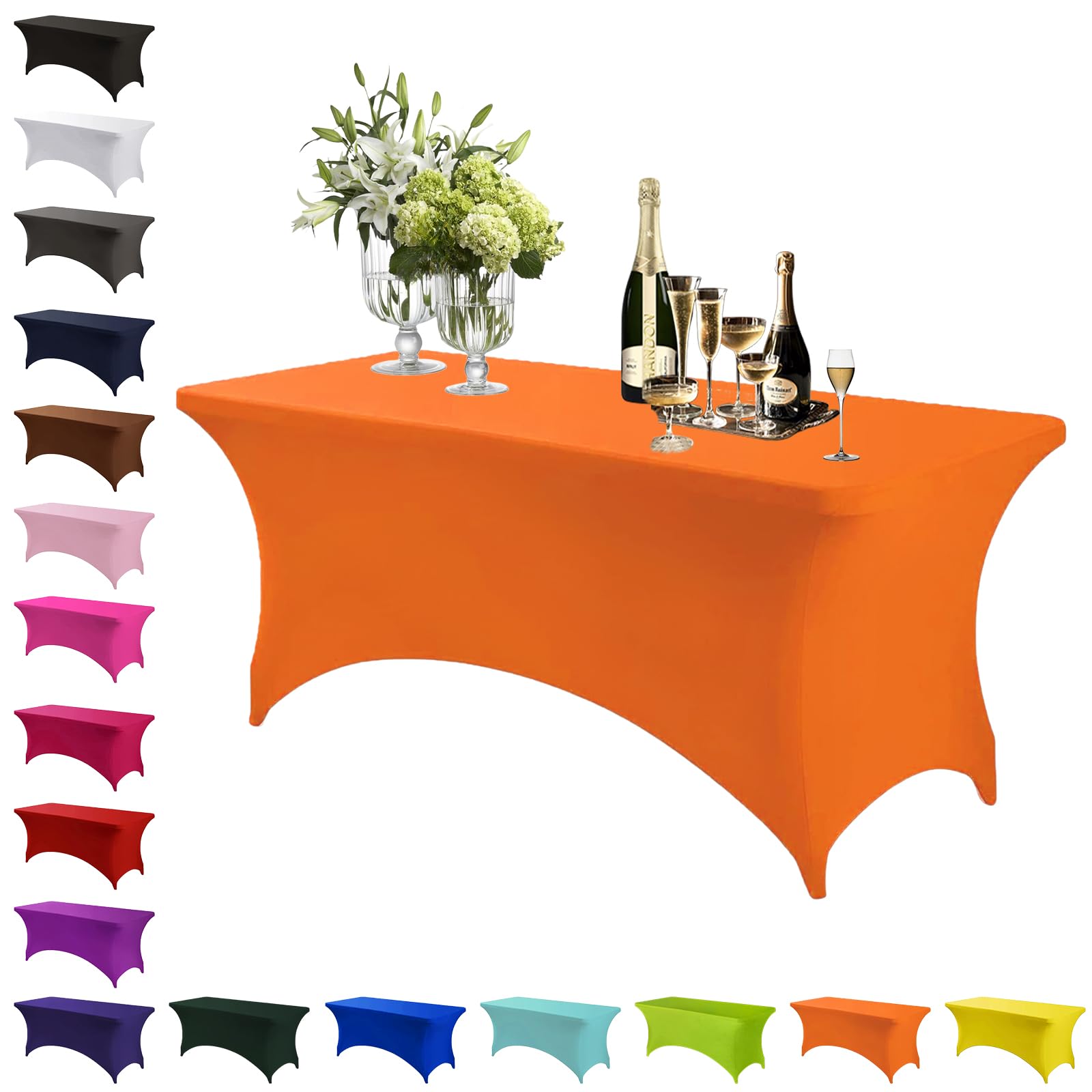 Mienocol Orange Spandex Tablecloths,6FT Stretchable Rectangle Table Cover Washable Tablecloth Universal Patio Elastic TableCover for Kitchen,Event, Wedding, Cocktail Bar Exhibition,Banquet,Party