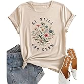 Be Still and Know Shirts for Women Casual Short Sleeve Christian Tee Tops