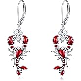 LONAGO Lobster Earrings for Women 925 Sterling Silver Ocean Theme Red Lobster Drop Earrings