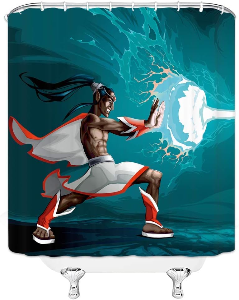 YJMSGS Anime Theme Shower Curtain Dynamic Photoreceptor Bathroom Shower Curtain Blue Wave Light Warrior Shower Curtain Decoration Ninja Shower Curtain Set Warrior 70X70inch