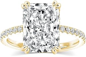 PAFIDDY 4.5CT Stunning Radiant Cut Engagement Ring for Women,Simulated Diamond Ring,18K White Gold Plated 925 Sterling Silver Promise Ring