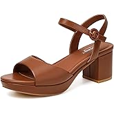 RIBONGZ Women's Platform Heels Chunky Block Heel Sandals Open Round Toe Strappy High Thick Heeled with Ankle Strap Comfortable Sexy Dressy Heels Work Wedding Party Office Casual Shoes