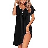 Ekouaer Women's Nightgown Flare Short Sleeve Sleep Shirt Pleated Nightshirts Soft Pajama Dress with Pockets S-XXXL