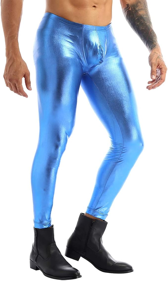 Caxndycing Herren Glänzende Leggings Mit Bulge Pouch Nylon Öl Glanz Strumpfhose Schritt Unterwäsche Lange Unterhose Feinstrumpfhose Hohe Taille Strümpfe Sissy Dessous