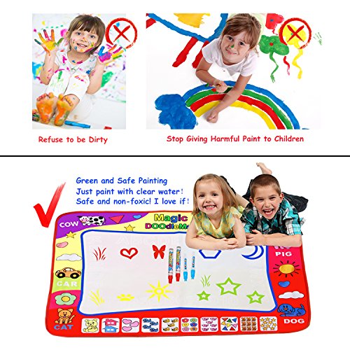 Slook Magic Water Drawing Mat Large Doodle Mat 32x24in Water Drawing Aquadoodle Mat Painting Board Writing Mats With 2 Pens 6 Big Molds Educational Toy Gift for Boys Girls Age 2 3 4 5 Year Toddler