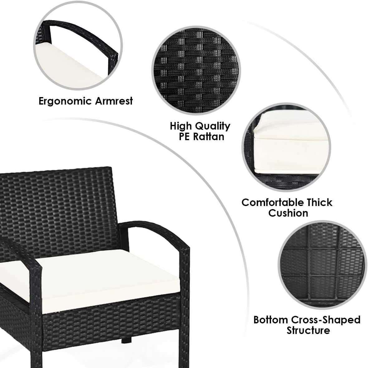 Tangkula AM0583HM 3 Piece Patio Furniture Set with 2 Cushioned Chairs & End Table, Black: Garden & Outdoor