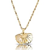 JazSwirl Gold Seashell Necklace for Women, Titanium Steel Shell and Pearl Beach Jewelry, Adjustable 15.75+1.97 Inch Summer Ocean Necklace, Coastal Style Mermaid Pendant Gift