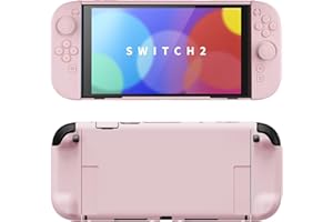 PlayVital Hard Case for Nintendo Switch 2 with Extra Stand & Thumb Grip Caps | Split Design, Dockable Protective Full-Body Shell Cover for Nintendo Switch 2 | Solid Color Series, Cherry Blossoms Pink