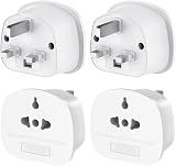Loydia 4 Pack European to UK Plug Adaptor 13A Fuse Travel Adapter Type A B C I