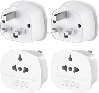 Loydia 4 Pack European to UK Plug Adaptor 13A Fuse Travel Adapter Type A B C I