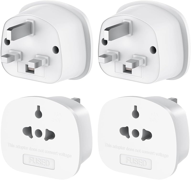 Loydia 4 Pack European to UK Plug Adaptor 13A Fuse Travel Adapter Type A B C I