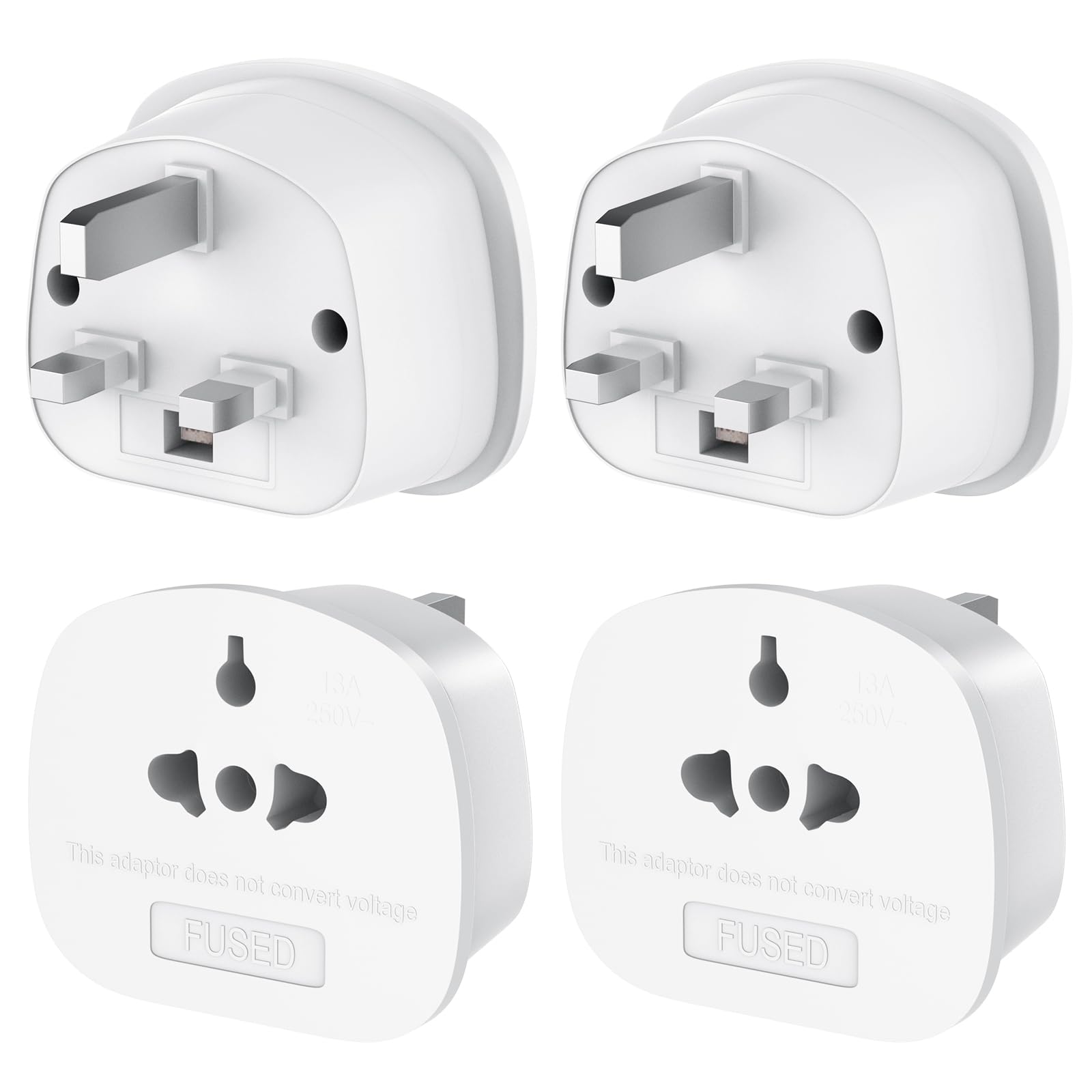 4 Pack European to UK Plug Adaptor, US to UK Travel Plug Adapter with 13A Fuse for USA, EU, Australia, Thailand, Canada, Japan and More (Type A, B, C, I, E, F, L)