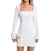 HTZMO Womens Square Neck Long Sleeve Mini Dress Bodycon Formal Wedding Guest Party Homecoming Short Dresses