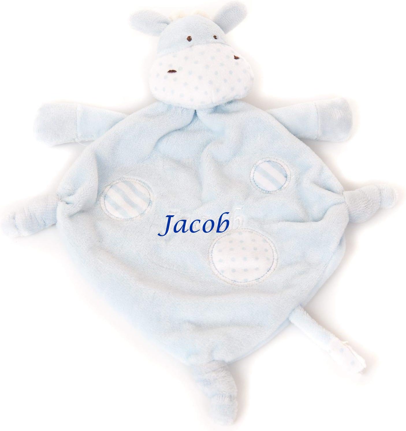 Hoolaroo Personalised Embroidered Blue Cow Baby Comforter Blankie Toy