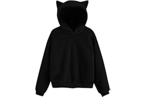 Girls Fleece Hoodies Cute Ear Cotton Warm Pullover Hoodie Sweatshirts with Pockets Teen Kids Plain Long Sleeve Tops