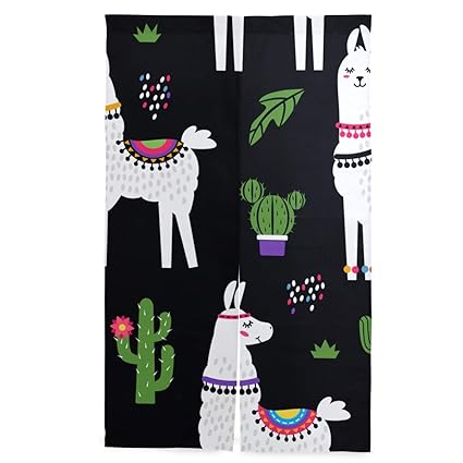 Amazon 面白いラマのイラスト のれん おしゃれ 目隠し 暖簾 ロング