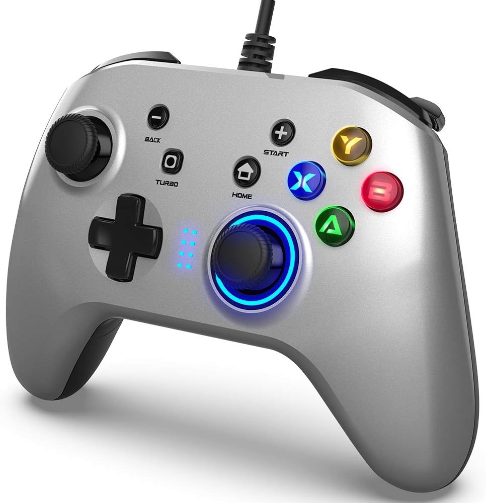 Wired Gaming Controller, Joystick Gamepad with Dual-Vibration PC Game Controller Compatible with PS3, Switch, Windows 10/8/7 PC, Laptop, TV Box, Android Mobile Phones, 6.5 ft USB Cable, Silver Color: Computers & Accessories