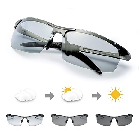 TJUTR Polarisierte Sonnenbrille Herren Photochromatisch Sports für100% UVA UVB Schutz Metallrahmen Leicht
