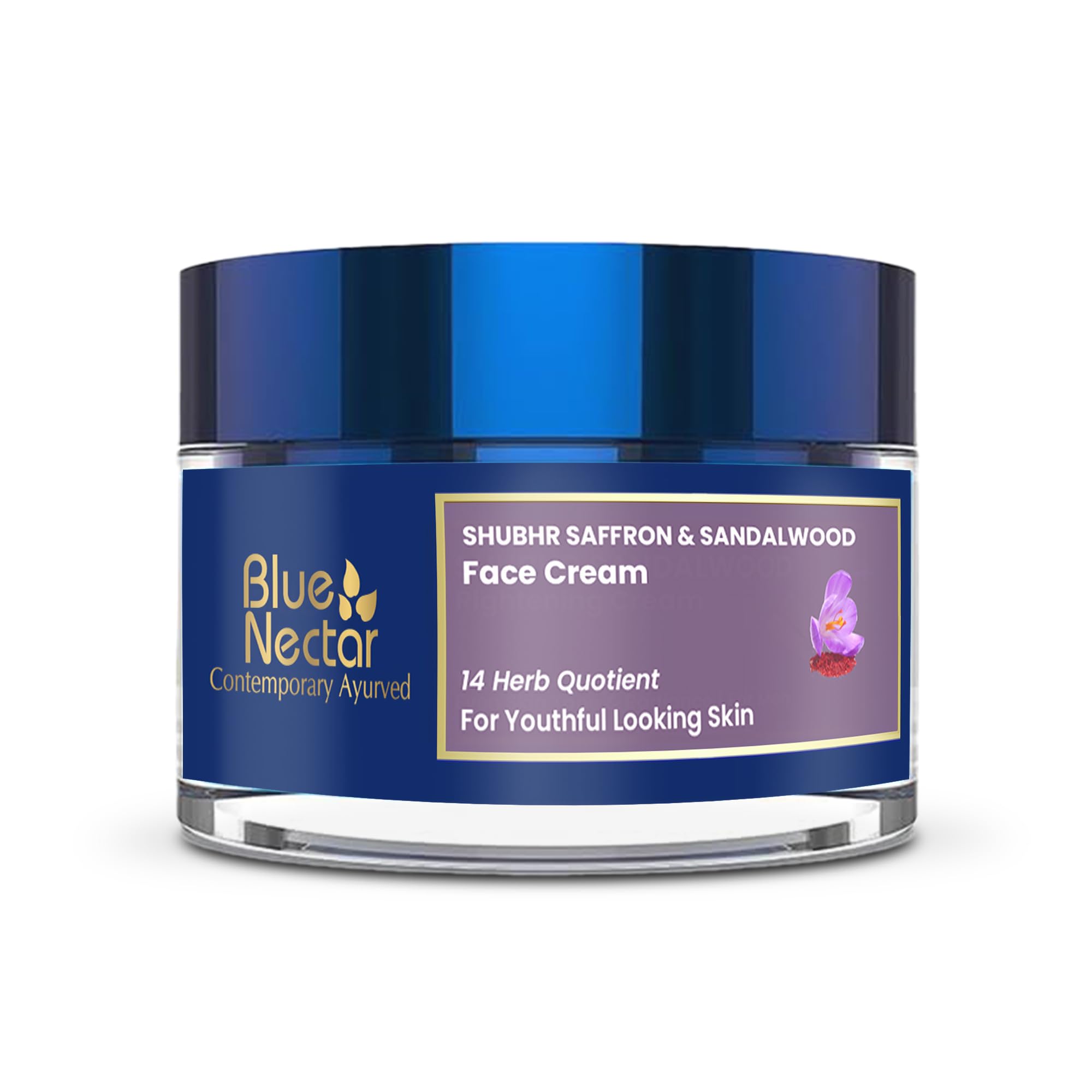Blue Nectar Anti Aging Face Cream for Women with Saffron Sandalwood | Ayurvedic Alternate to Retinol Cream for Fine Lines & Wrinkles | Day & Night Face Moisturiser for Mature Skin (14 Herbs, 50g)