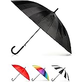 totes Large Eco Auto-Open 24 Rib Stick Umbrella with a Classic J Hook Curved Handle and water repellant