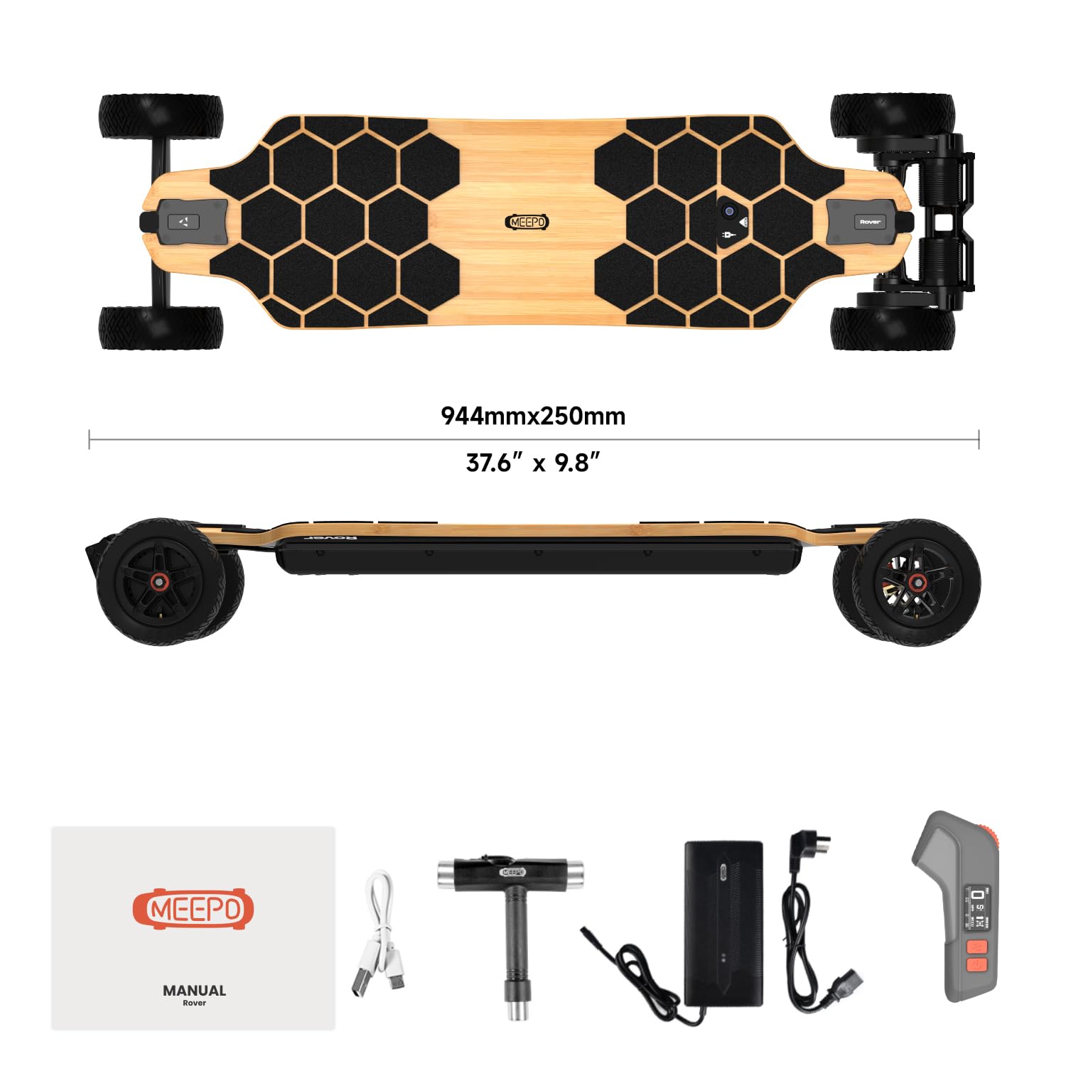 MEEPO Bamboo Series Off-Road All Terrain Electric Skateboard, Ultra-Long 20-31 Miles Range Mountain Board, Highest 28-32 MPH Top Speed,155-175mm Wheels, Professional for Adult Riders