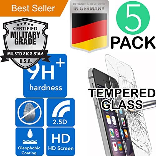 iPhone 7 PLUS &amp; 8 PLUS [5.5] 5Pack [Tempered Glass] Screen Protector [9H+] HD [Bubble Free] Drop Resistant [Case Friendly] Laser Cut [Anti Scratch] Shock Absorbent [Oleophobic Coating] Easy Install