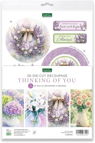 Katy Sue Thinking of You 3D Die-Cut Decoupage Pack 12 sheets