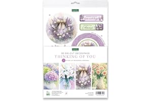 Katy Sue Designs Thinking of You 3D Die Cut Decoupage Collection for Card Making Supplies. Contains 12 Sheets of Katy Sue Die Cut Decoupage Featuring Lavender, Lillies, Hydrangea, and Roses