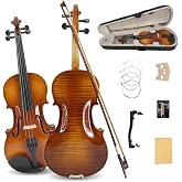 ModouString 4/4 Violin for Beginners &amp; Adults, Full Size Solid Wood Acoustic Violin with Flamed Back, Case, Bow,Shoulder Rest &amp; Accessories Glossy Finish