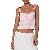 Women Y2k Gingham Tank Tops Tie Shoulder Sleeveless Camisole Lace Trim Ruched Bust Cami Crop Top
