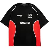 Fullneat Men's Y2K Shirt Racing Graphic Tee Black Streetwear Baggy Vintage Contrast Color Graphic T-Shirts