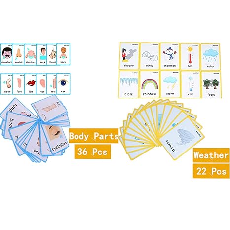 Set Ofbody Partsweather Flash Cards For Toddlers Kids Learning Montessori Pocket Cards Toys Perfect For Pre K Decorations Background Wall