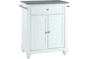 Crosley Furniture Cambridge Granite Top Small Portable Rolling Kitchen Island Storage Cart, Microwave Stand, White