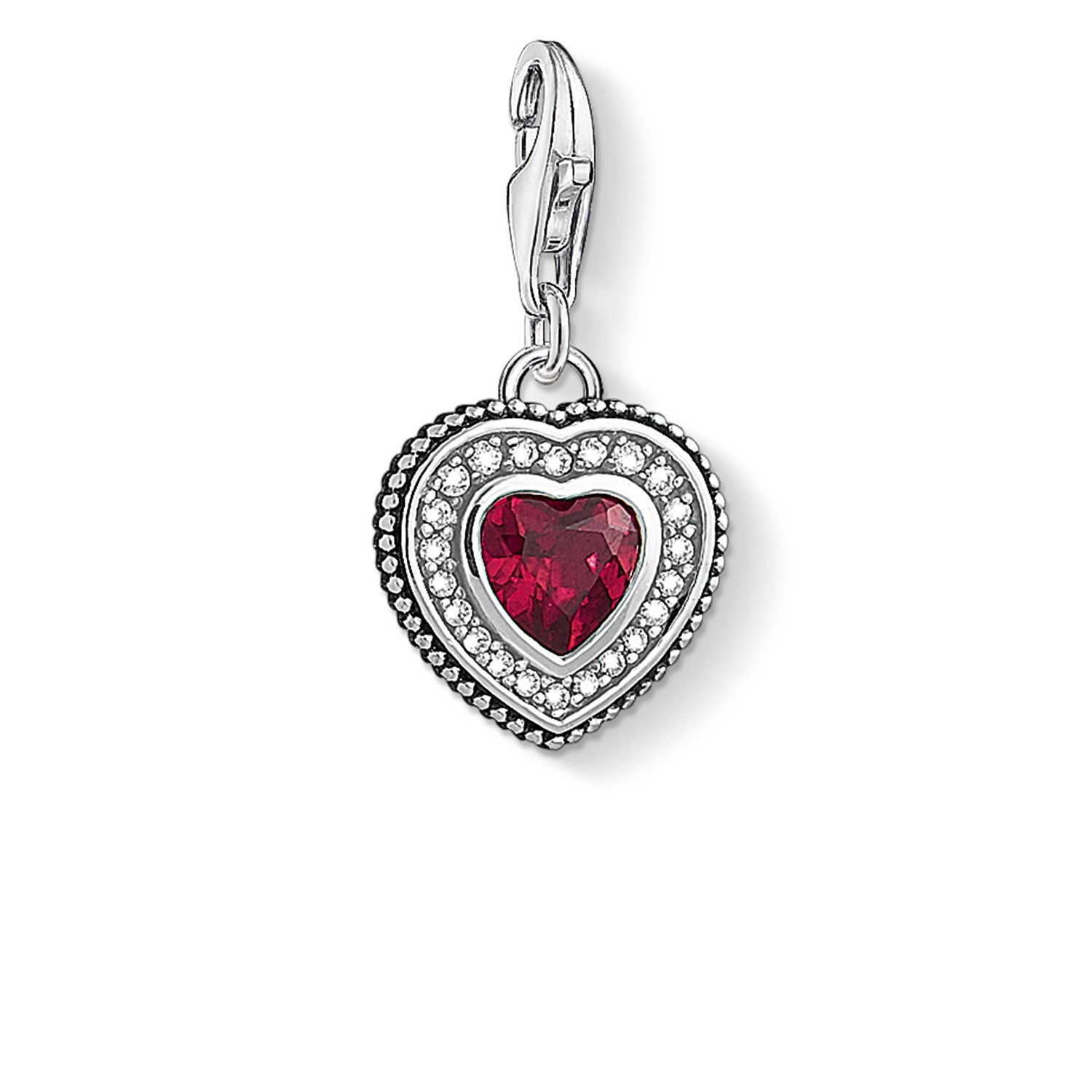 Thomas Sabo Women Charm Pendant Heart with Red Stone Charm Club 925 Sterling Silver 1478-640-10