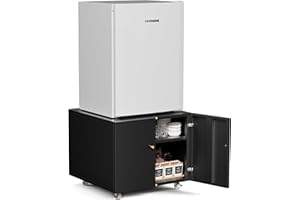 INMOZATA Fridge Cabinet Large Fridge Stand with Storage Printer Tables for Small Spaces with Door Adjustable Shelf Metal Printer Stand with Wheels for Home Office (Black - 17.72" H)