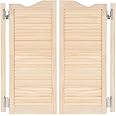 Modern Swinging Door Cafe Door Pine Wood Saloon Doors for House, Kitchen, Shop Entrance Partition Wooden Louvered Door with Quiet Hinges (Wood, 35.8"x40.9")