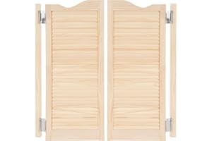 KREIAOER Modern Swinging Door Cafe Door Pine Wood Saloon Doors for House, Kitchen, Shop Entrance Partition Wooden Louvered Door with Quiet Hinges (Wood, 35.8"x40.9")