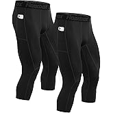 Roadbox 2 Pack Men's 3/4 Compression Pants, Athletic Basketball Workout Tights Leggings, Sport Running Spandex Base Layer