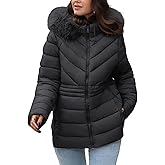 Bellivera Women's Winter Thickened Quilted Puffer Jacket Zipper Pockets Bubble Coat with Removable Hood and Faux Fur Collar