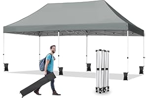 Nianles 10x20 Pop Up Canopy Tent, Durable Ez Up Outdoor Canopy Instant Shade, Adjustable Waterproof Commercial Tent with Roller Bag, 8 Stakes, 6 Sand Bags and 4 Ropes