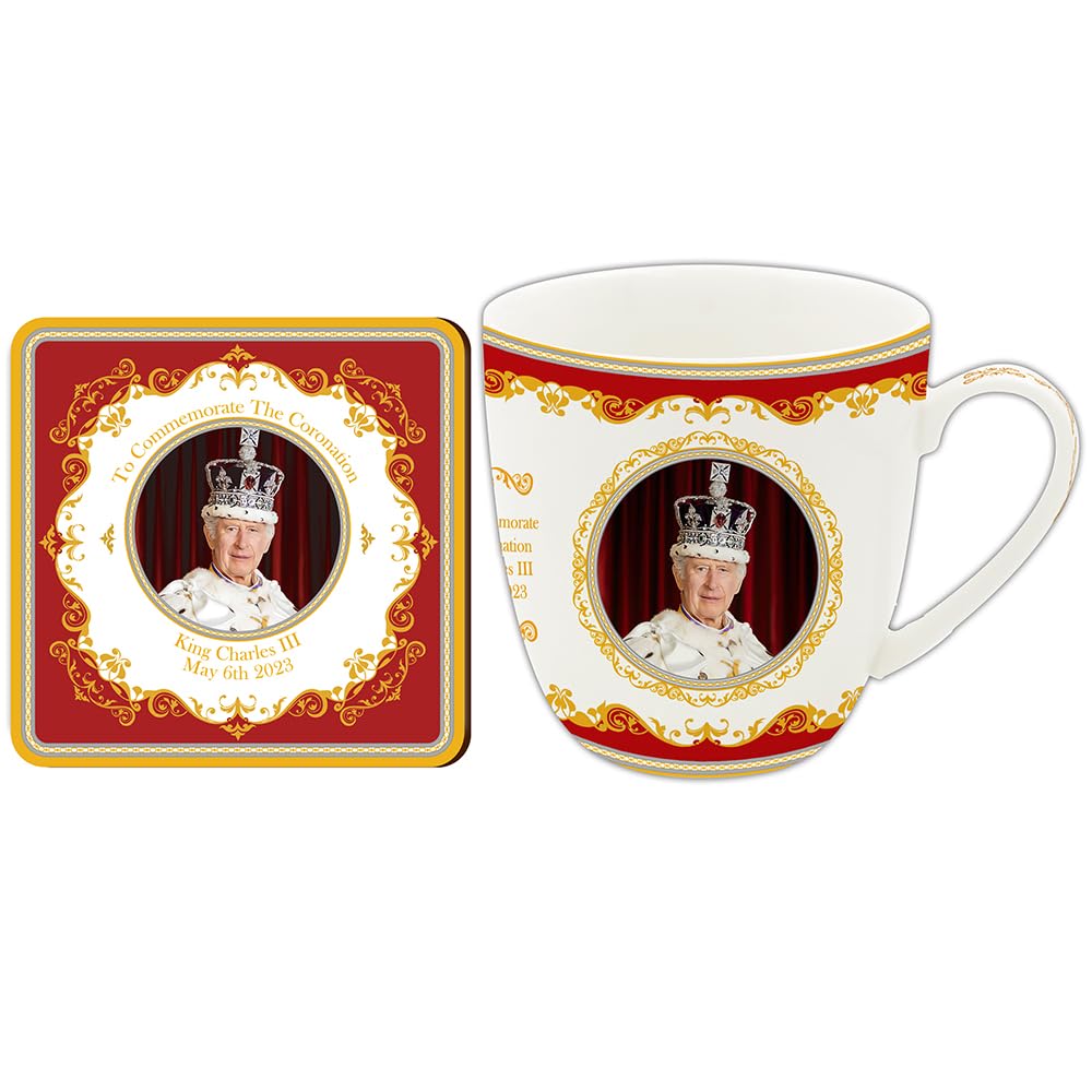 Lesser & Pavey Charles III Coronation Cup & Coaster Set | His Majesty King Commemorative Gift | British Designed Cup & Coaster Set | Limited Edition Royal