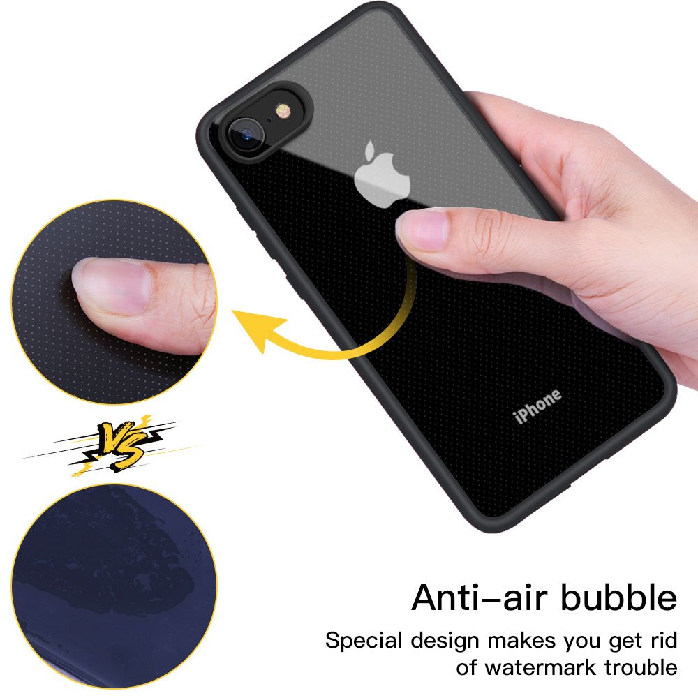 iPhone 8 Case, iPhone 7 Case, JASBON Ultra Thin Case TPU Bumper Transparent Crystal Hard PC Back Cover Full Protective Drop Protection Case for Apple iPhone 8/7-Black