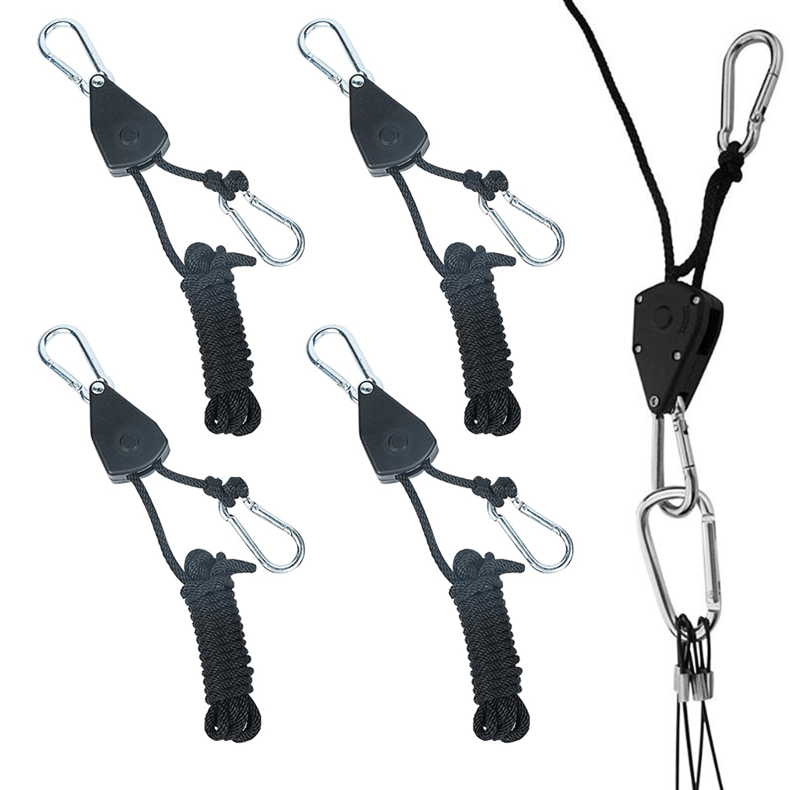 JVHLOV Pack of 4 Ratchet Hangers, Ratchet Tie Down Straps, Ratchet Rope Ratchet, Adjustable Rope Hanger, for Plant Fan, Light, Indoor Plants